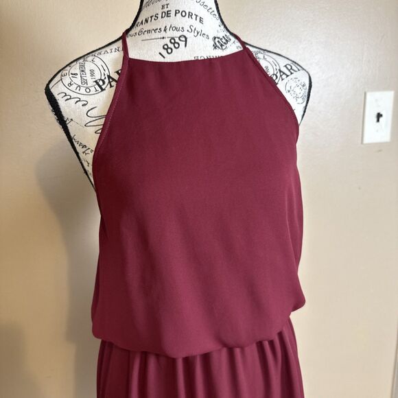 Show Me Your Mumu Women’s Medium Maroon Halter Maxi Dress Split Front Made in US - Picture 2 of 10